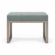 Lupendri Pedicure Footrest upholstered in sage mist green fabric, with a taupe metal frame and open sled-style legs.