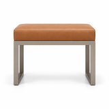 Lupendri Pedicure Footrest pairs a caramel tan leather top with a taupe metal frame and square-profile metal supports.