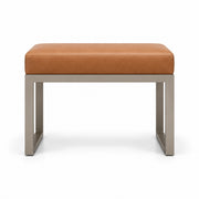 Lupendri Pedicure Footrest pairs a caramel tan leather top with a taupe metal frame and square-profile metal supports.