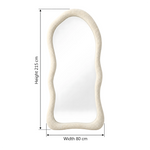 Organic Bouclé Full-Length Floor Mirror dimension guide showing 80 cm wide and 215 cm high for bedroom layout planning.