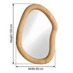 Ovalle Organic Wooden Wall Mirror dimension guide showing 80 cm wide and 120 cm high for home interior layout planning.