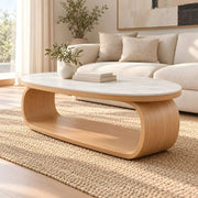 Ovichiko White Marble Coffee Table product view showing curved open-loop base with the finish and form clearly visible.