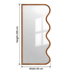 Ripple Edge Full-Length Floor Mirror dimension guide showing 90 cm wide and 200 cm high for bedroom layout planning.
