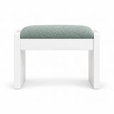 Selandiso Pedicure Footrest has a sage mist green fabric cushion over slab-style white legs, with a broad white apron.