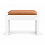 Selandiso Pedicure Footrest combines caramel tan leather padding with slab-style white legs and a white panel frame.