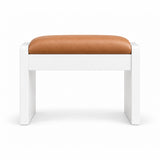 Selandiso Pedicure Footrest combines caramel tan leather padding with slab-style white legs and a white panel frame.