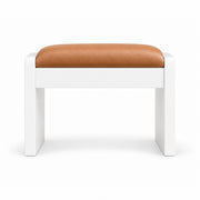 Selandiso Pedicure Footrest combines caramel tan leather padding with slab-style white legs and a white panel frame.