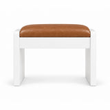 Selandiso Pedicure Footrest showing a tan brown leather cushion and a white panel frame against a white background.