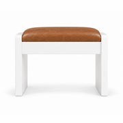 Selandiso Pedicure Footrest showing a tan brown leather cushion and a white panel frame against a white background.
