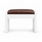 Selandiso Pedicure Footrest with a brown leather top, a white panel frame and a broad white apron on a white backdrop.