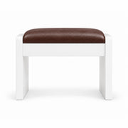 Selandiso Pedicure Footrest with a brown leather top, a white panel frame and a broad white apron on a white backdrop.