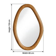 Solara Organic Wooden Wall Mirror dimension guide showing 80 cm wide and 150 cm high for home interior layout planning.