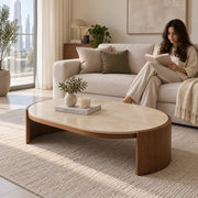 Unkano Travertine Oval Coffee Table