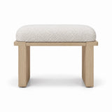 Vendisora Pedicure Footrest has an ivory white fabric cushion over a light wood base, with layered wooden supports.