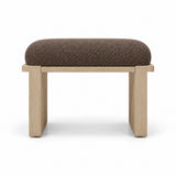 Mocha taupe fabric upholstery tops the Vendisora Pedicure Footrest, above a light wood base and layered wooden supports.