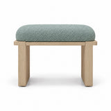 Sage mist green fabric cushioning on the Vendisora Pedicure Footrest, with a light wood base plus layered wooden supports.