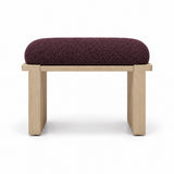 Vendisora Pedicure Footrest combines deep plum brown fabric padding with a narrow wood front rail and a light wood base.