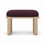 Vendisora Pedicure Footrest combines deep plum brown fabric padding with a narrow wood front rail and a light wood base.