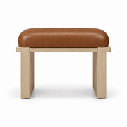 Vendisora Pedicure Footrest, its tan brown leather top set above a narrow wood front rail with layered wooden supports.