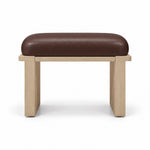 Vendisora Pedicure Footrest upholstered in brown leather, with layered wooden supports and a narrow wood front rail.