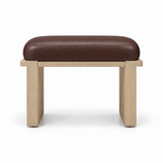 Vendisora Pedicure Footrest upholstered in brown leather, with layered wooden supports and a narrow wood front rail.