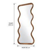 Waveform Organic Wood Full-Length Floor Mirror size guide lists 80 cm wide and 200 cm high to help plan fit in the bedroom.