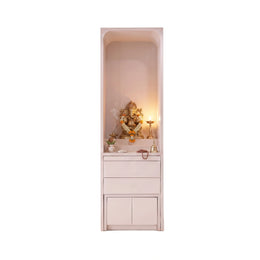 Alternate view of Aaradhya Premium White Pooja Mandir with Storage, showing multiple Drawers in a balanced home interior.