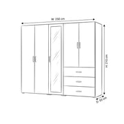 Acelora 5 Door Wooden Wardrobe with Drawers