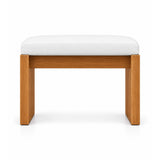 Addelino Wooden Frame Pedicure Footrest, with a broad wooden apron and an ivory padded cushion against a white backdrop.