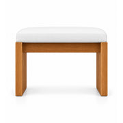 Addelino Wooden Frame Pedicure Footrest, with a broad wooden apron and an ivory padded cushion against a white backdrop.