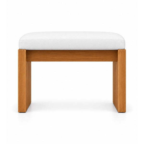 Addelino Wooden Frame Pedicure Footrest, with a broad wooden apron and an ivory padded cushion against a white backdrop.