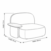 Aerovy Accent Chair dimension guide showing 100 cm wide, 95 cm long, and 75 cm high for living room layout planning.