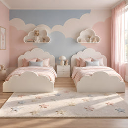 Aiylopy White  Kids Twin Bed with Nightstand