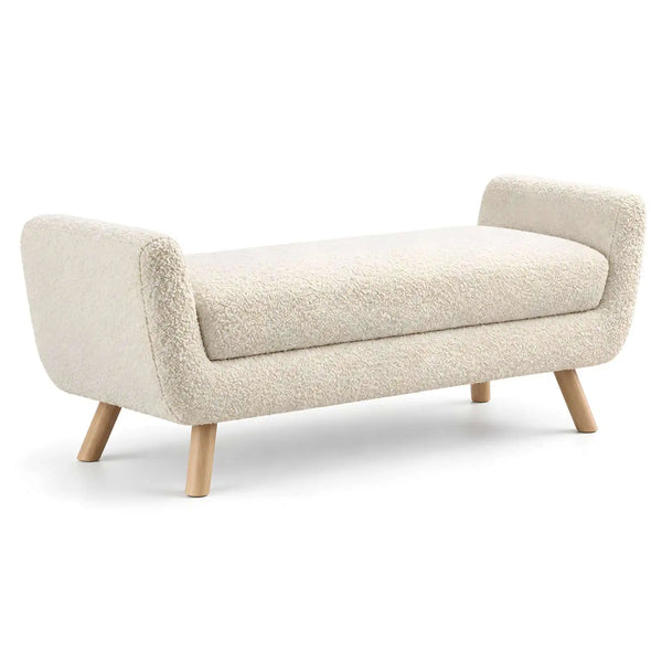 Alternate view of Albito Cream Bouclé Upholstered Bench, showing textured bouclé upholstery in a balanced home interior.