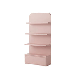 Alternate view of Alkinavo Pink Salon Product Display Stand, showing 3 open display shelves for a modern salon interior.