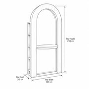 Almenro Beige Salon Mirror Station dimension sketch, with 90 cm wide, 35 cm deep and 210 cm high marked on the outline.
