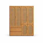 Alvarario 4 Door Wooden Cane Wardrobe shown with a warm wood finish, four tall door panels and separate lower cupboards.