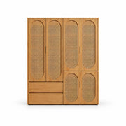Alvarario 4 Door Wooden Cane Wardrobe shown with a warm wood finish, four tall door panels and separate lower cupboards.