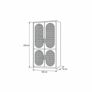 Alvarario 2 Door Wooden Cane Wardrobe dimension guide with small vertical door pulls and labels of 100 × 55 × 220 cm.