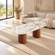 Arcasilora Oval Marble Coffee Table product photo showing elongated oval top and rounded edges in a clean studio setting.