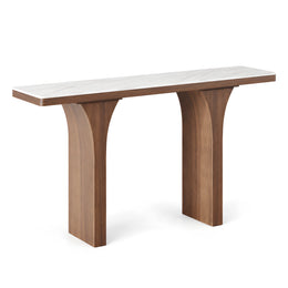 Second view of Archuvera Marble Console Table, highlighting white marble-effect tabletop and rounded tabletop edges.