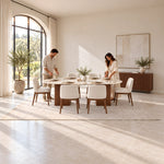 Alternate product view of Arvizta Marble Top 6-Seater Dining Table, featuring oval top and light marble-look appearance.