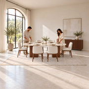 Alternate product view of Arvizta Marble Top 6-Seater Dining Table, featuring oval top and light marble-look appearance.