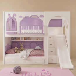 Asheilo Kids Bunk Bed with Slide & Storage