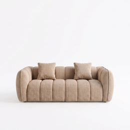 Alternate view of Ashloyi Beige 2-Seater Sofa, showing 2-seater sofa, plush cushioning, and channel-tufted upholstery.