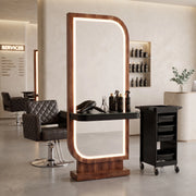 Ashmany Walnut LED Salon Mirror Station