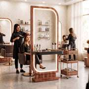 Ashmany Walnut LED Salon Mirror Station