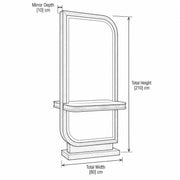 Ashmany Walnut LED Salon Mirror Station outline with labelled measurements of 80 cm wide, 10 cm deep and 210 cm high.
