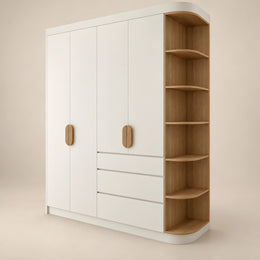 Atmolina 4 Door Wooden Wardrobe with Open Shelves