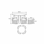 Avestolra Kids Table with 4 Storage Stools size guide shows a 100 cm round table, 75 cm table height and 40 cm stool height.